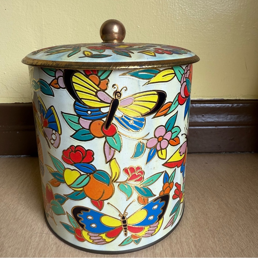Floral Butterfly Decorative Tin Colorful Floral Design Storage - Picture 1 of 15